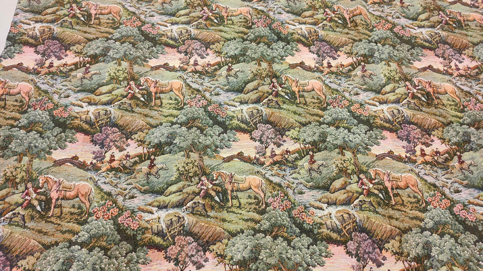 Magnificent Long Curtain-Style French Tapestry with Detailed Hunting Scene