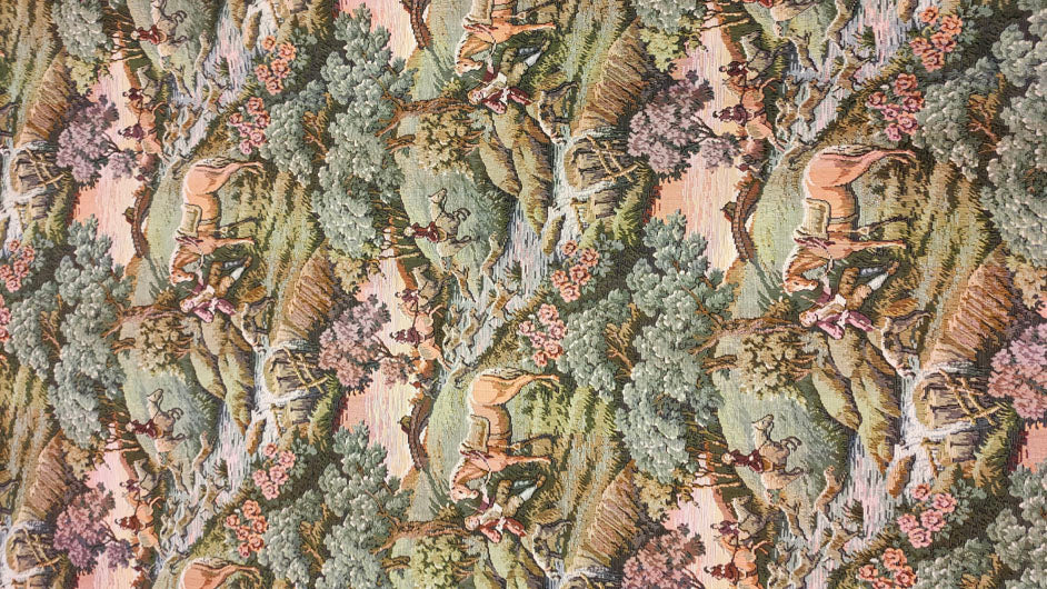 Magnificent Long Curtain-Style French Tapestry with Detailed Hunting Scene