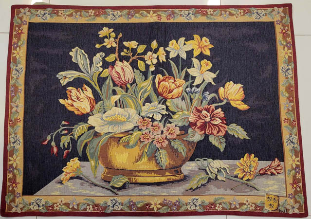 Vintage La Gabelly French Floral Still Life Tapestry 72x100 Wall Art