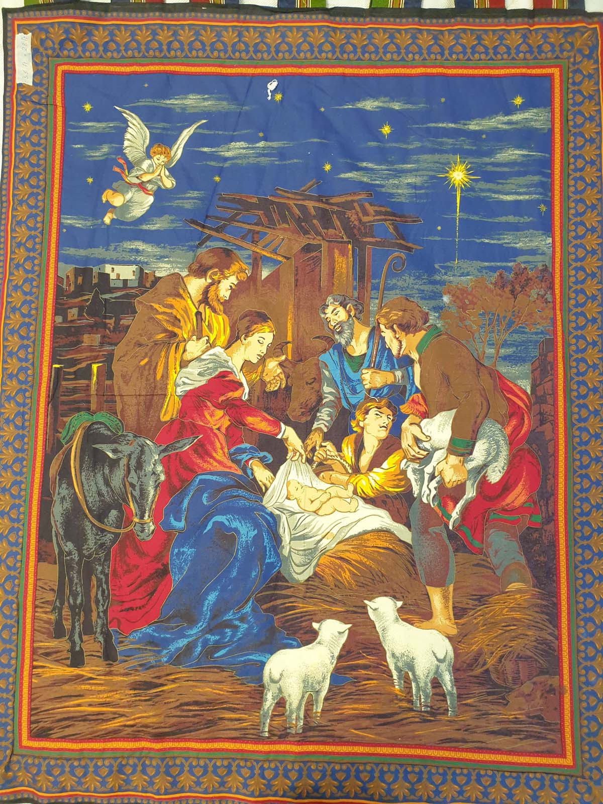 Vintage Nativity Scene Wall Hanging Tapestry - Holy Family & Star of Bethlehem - 43" x 34"