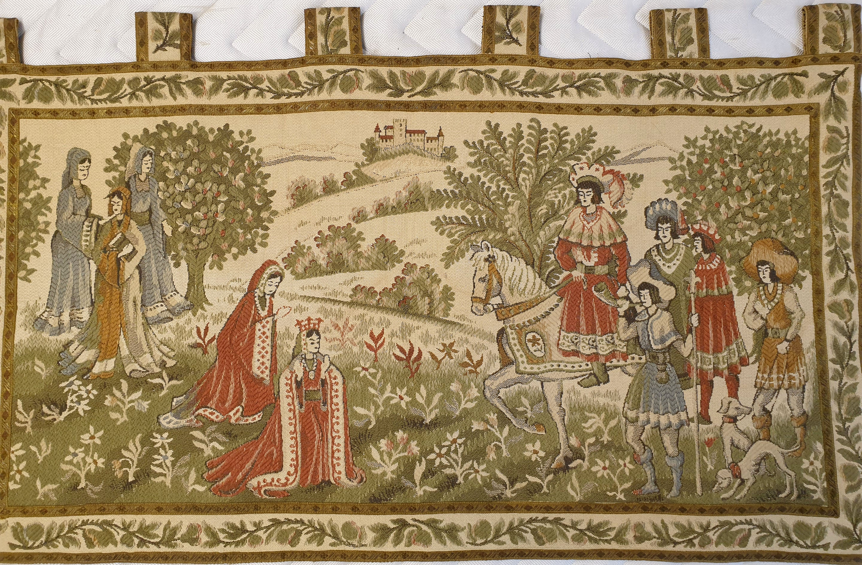 Vintage French Medieval Style Jacquard Woven Wall Tapestry - Royal Court Scene (24" x 44")