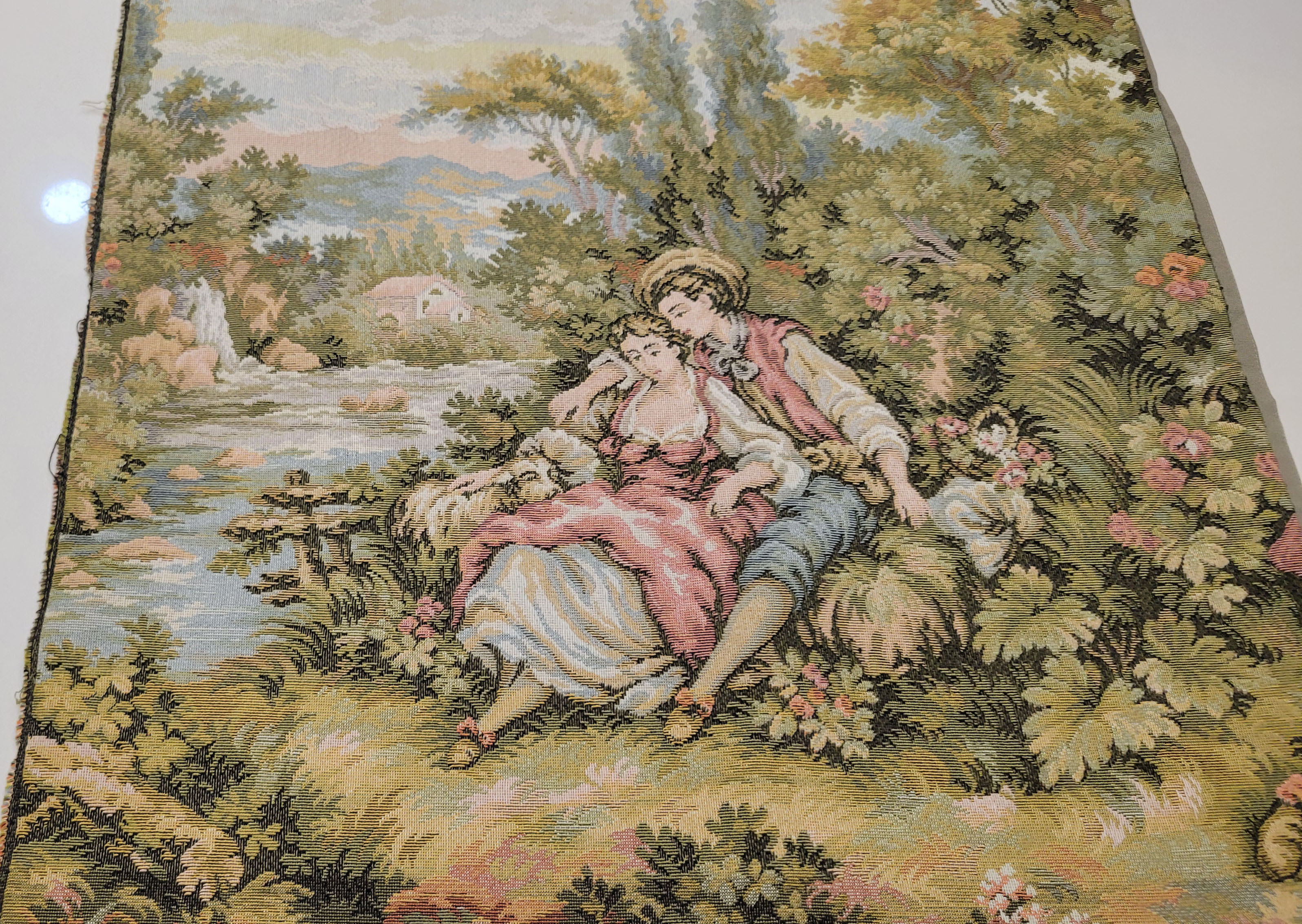 Vintage French Style Pastoral Romantic Couple Jacquard Tapestry (49 x 48 cm)