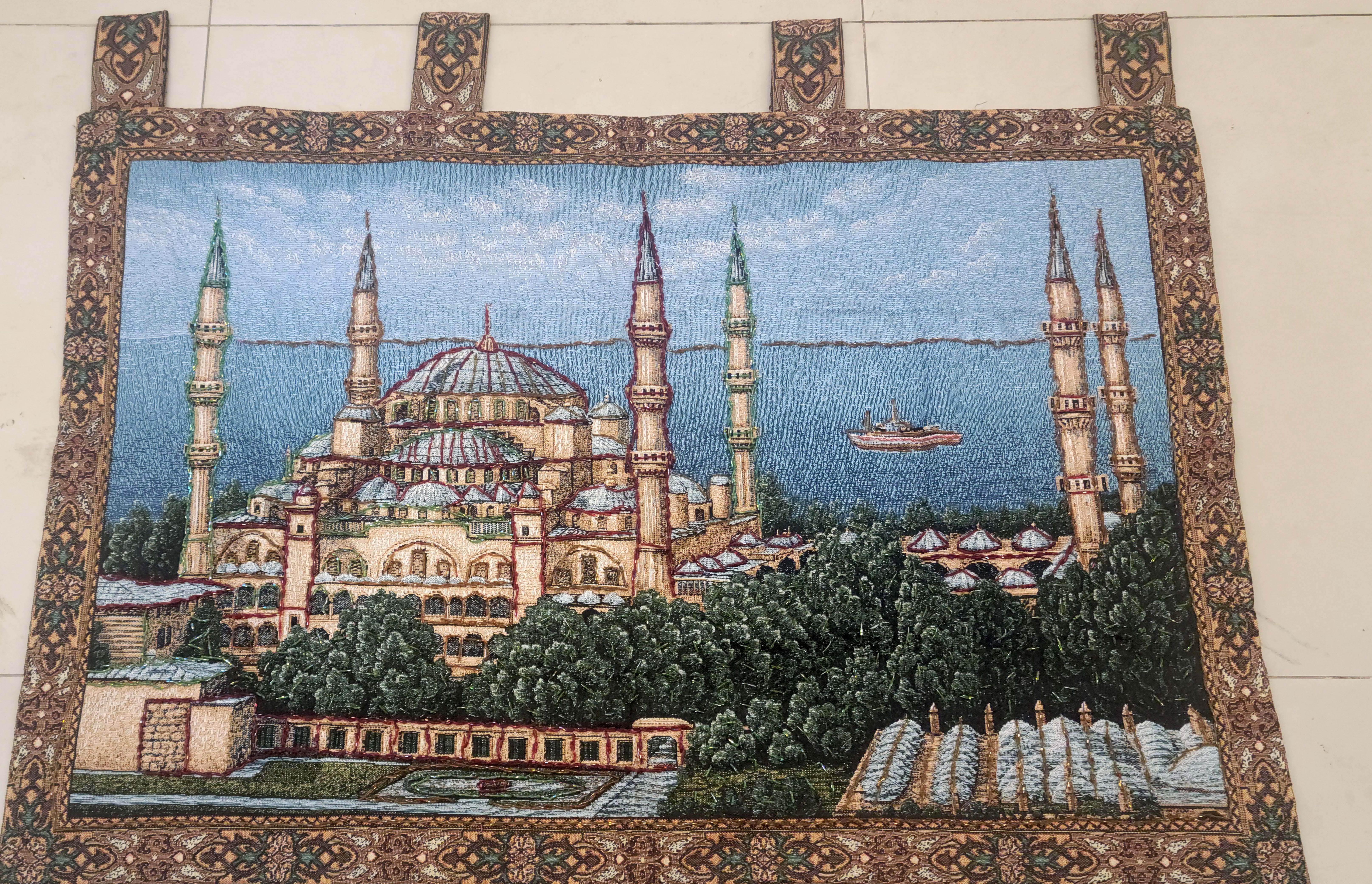 Vintage Sultan Ahmed Blue Mosque Istanbul Woven Wall Tapestry - 100 x 68 cm
