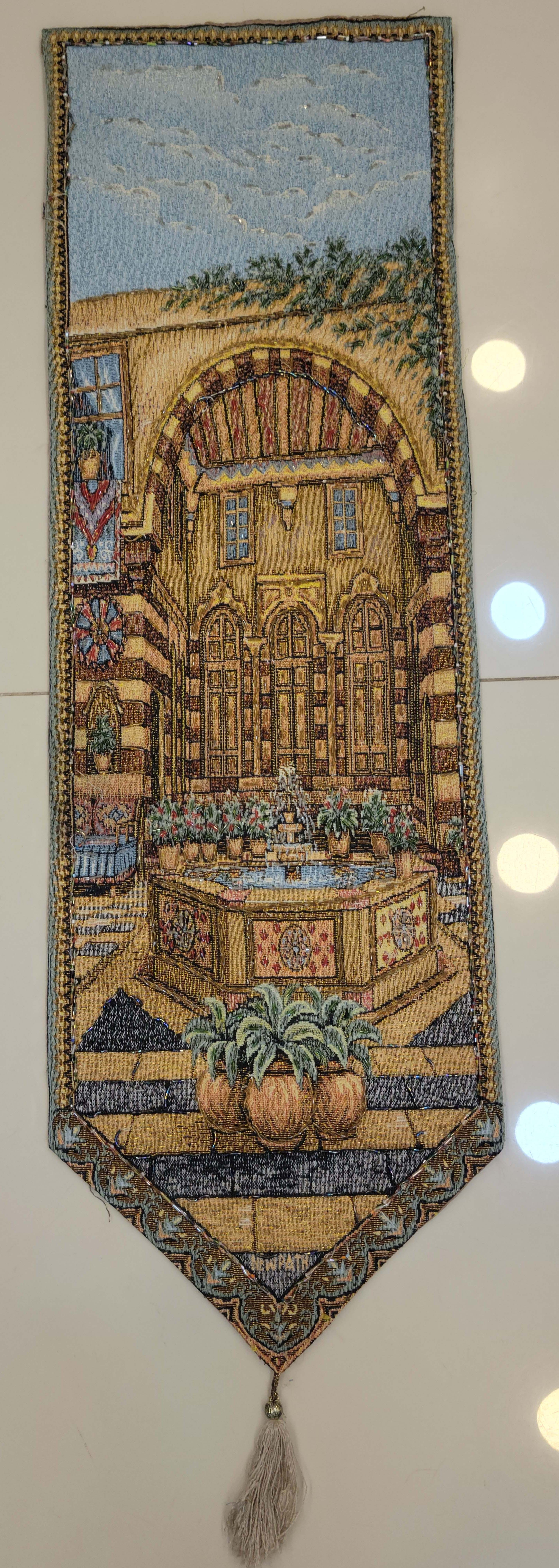 Woven Orientalist Courtyard Tapestry Runner with Beaded Accents & Tassel - 30 x 96 cm