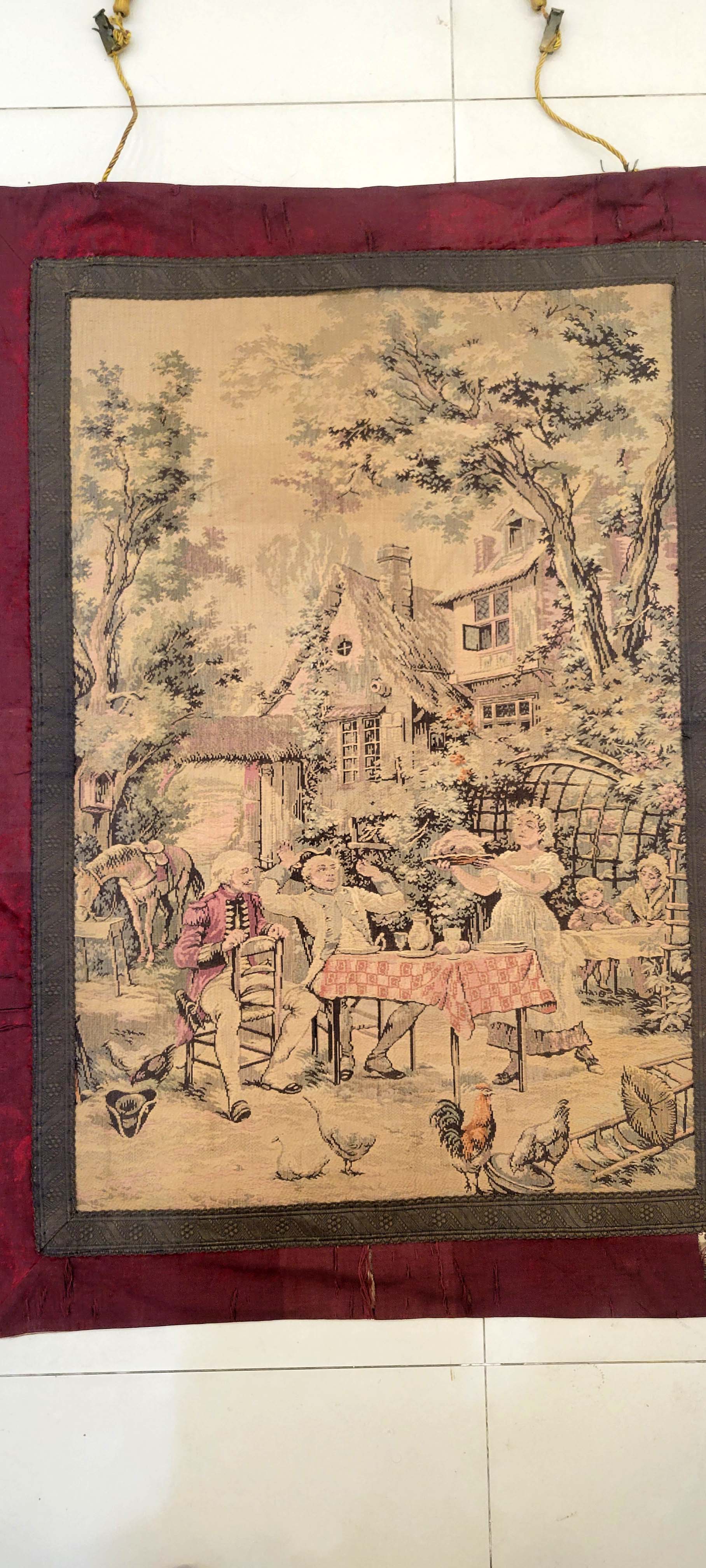 Vintage French Pastoral Scene Jacquard Wall Tapestry - Made in France - 65 x 94 cm