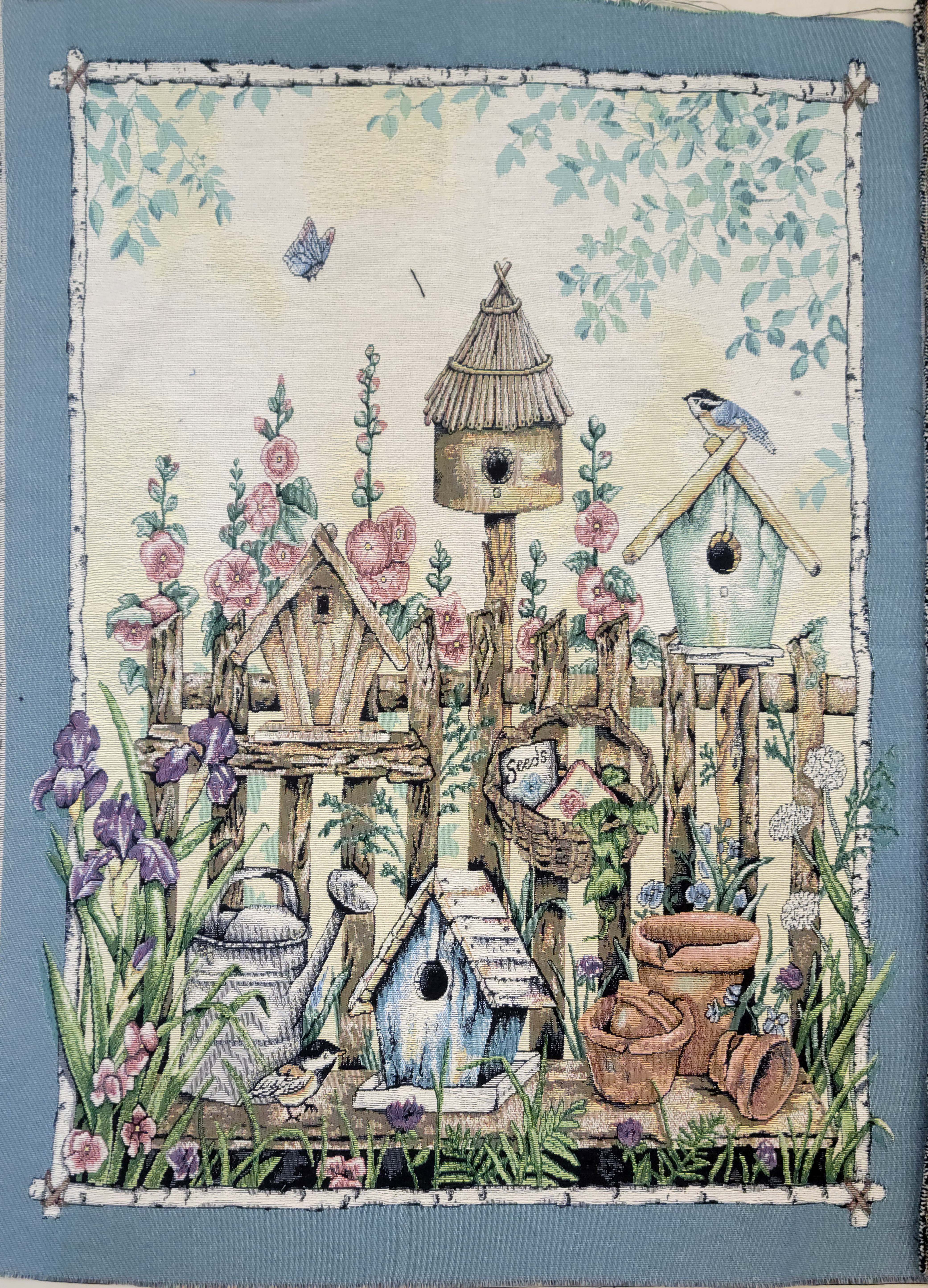 Vintage French Country Garden & Birdhouse Jacquard Tapestry Wall Hanging (70 x 94 cm)