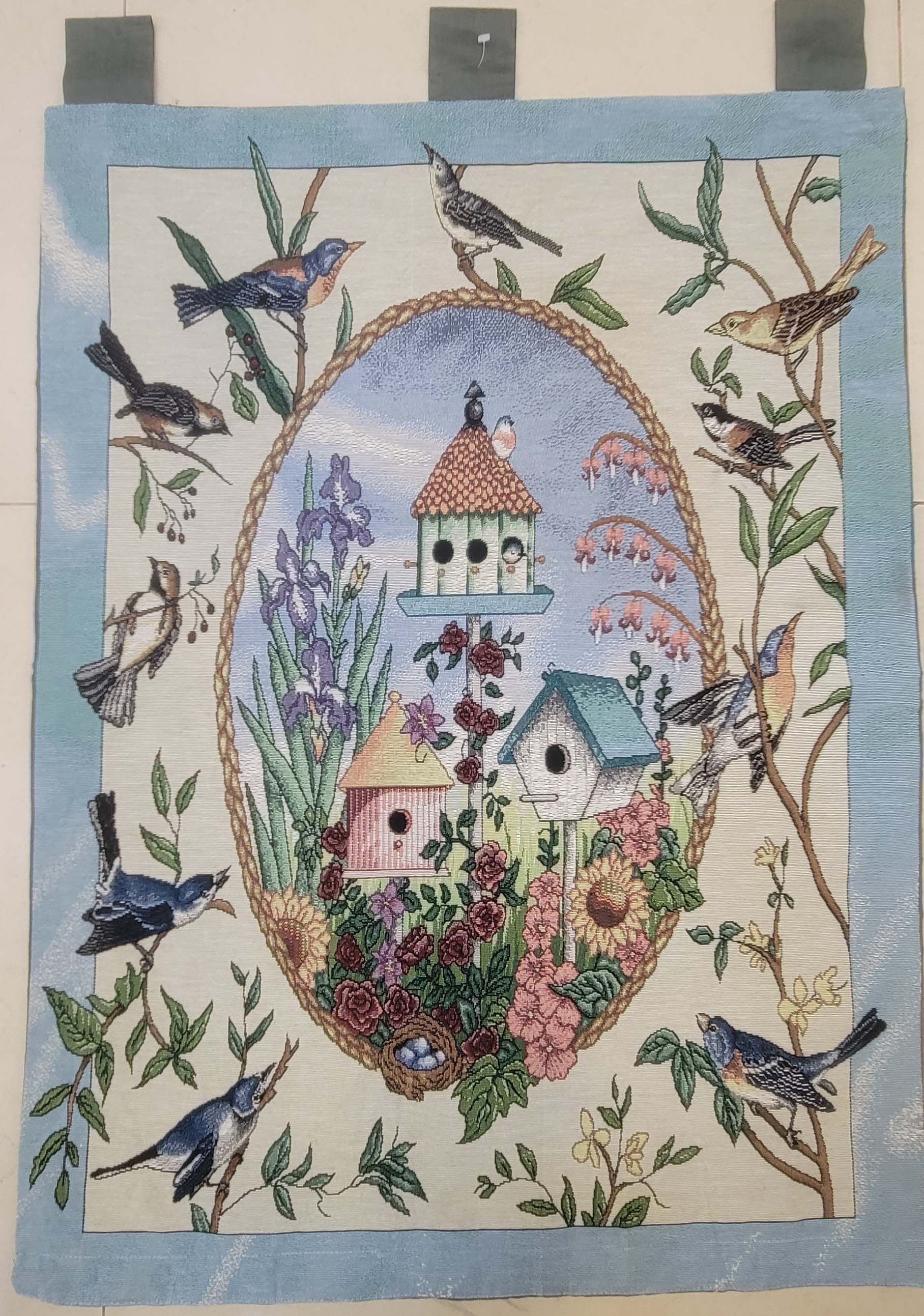 Vintage Songbirds & Birdhouses Jacquard Woven Wall Tapestry - 2x3 ft Botanical Garden Hanging