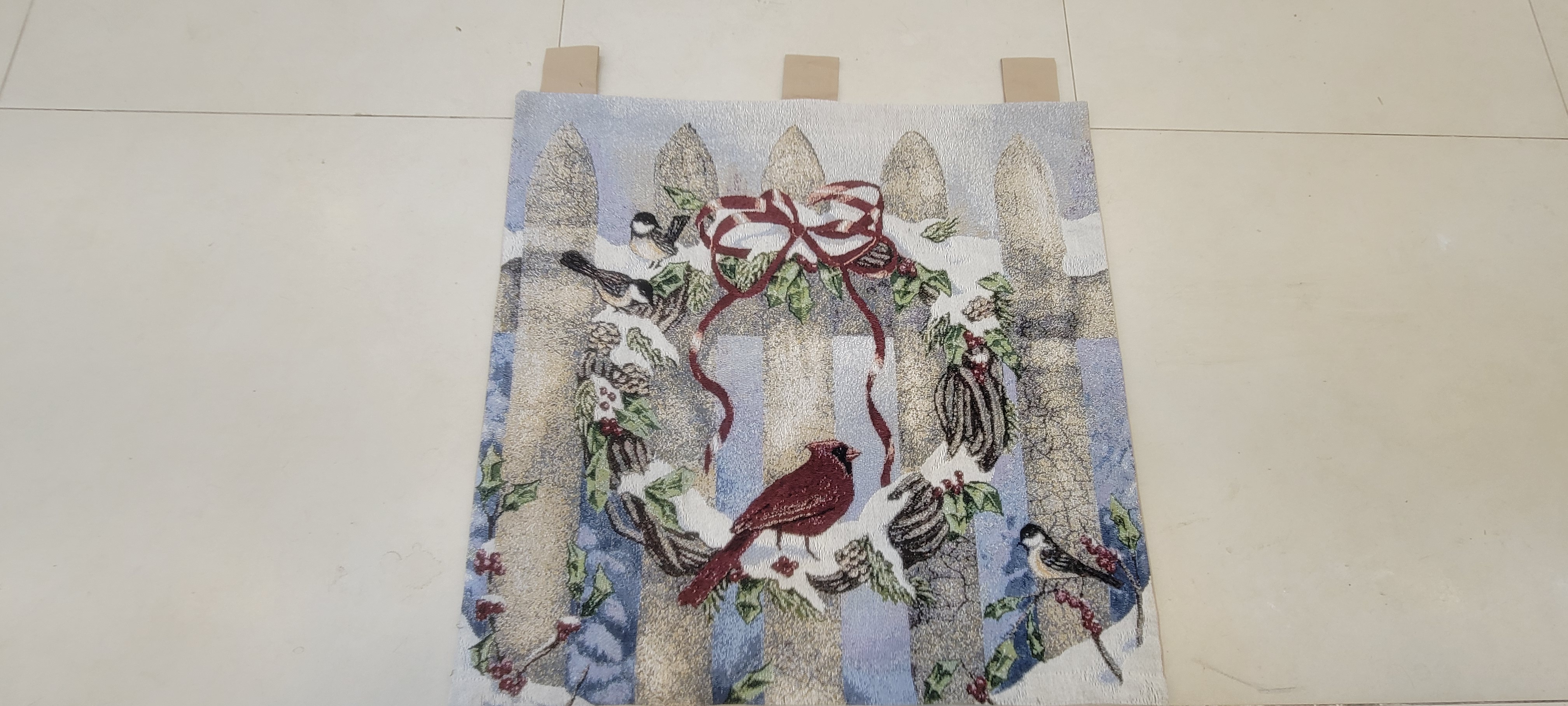 Winter Cardinal & Songbirds Jacquard Woven Wall Tapestry