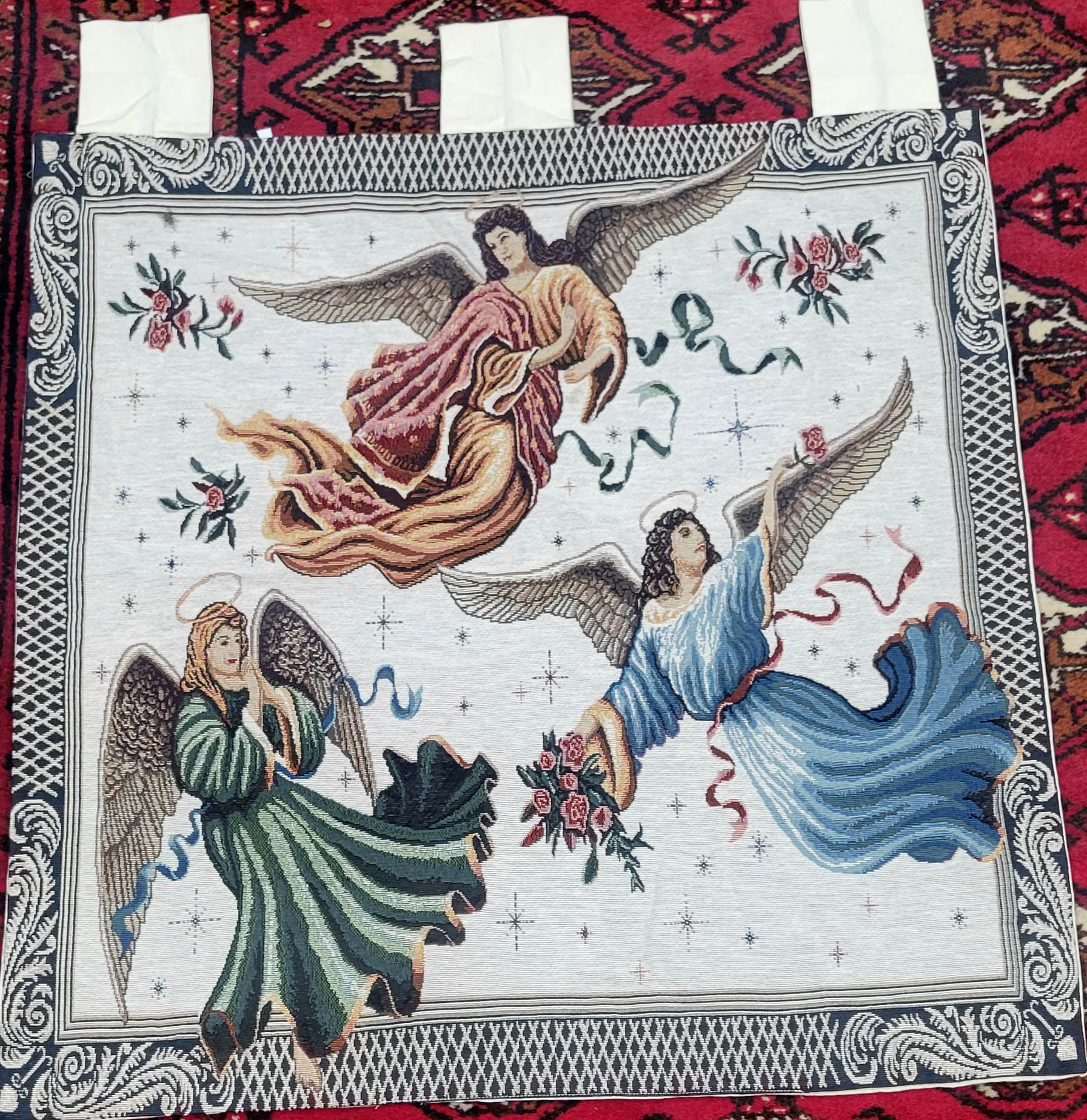 Vintage Jacquard Woven Heavenly Angels Wall Tapestry - Renaissance Style Celestial Wall Art