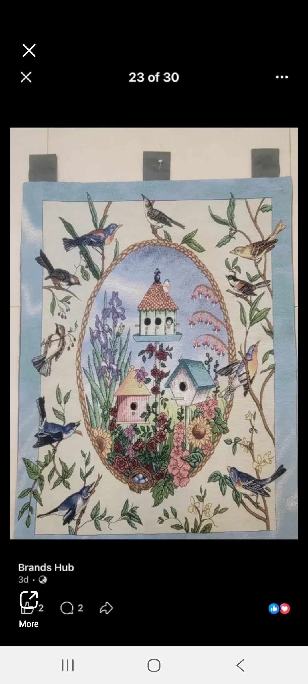 Vintage European Style Bird & Garden Tapestry Wall Art Cottage Decor