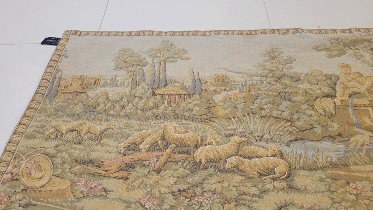 Vintage French Pastoral Landscape Tapestry - Bucolic Countryside Scene with Grazing Sheep