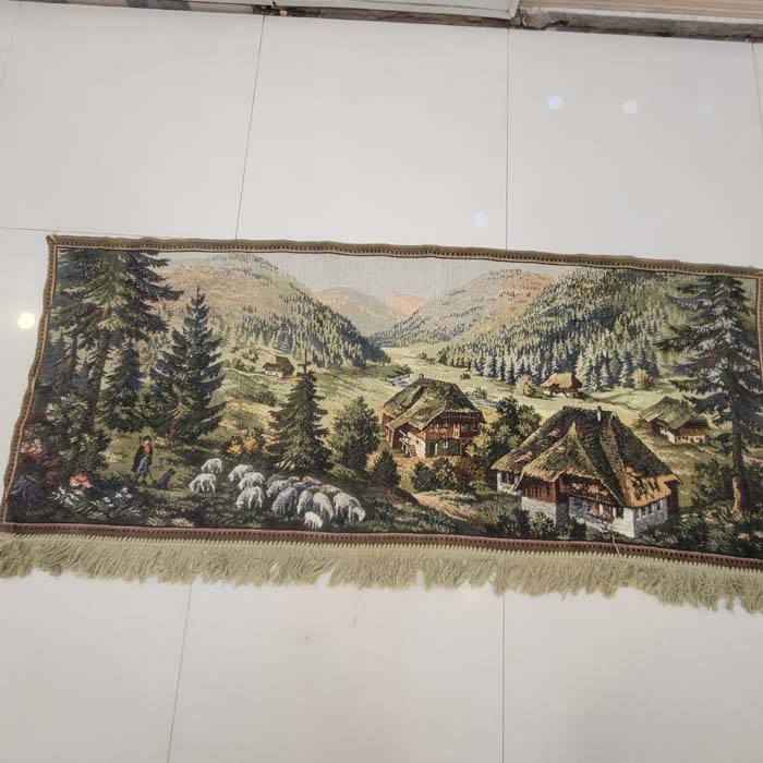 Vintage European Alpine Pastoral Landscape Jacquard Tapestry Wall Hanging