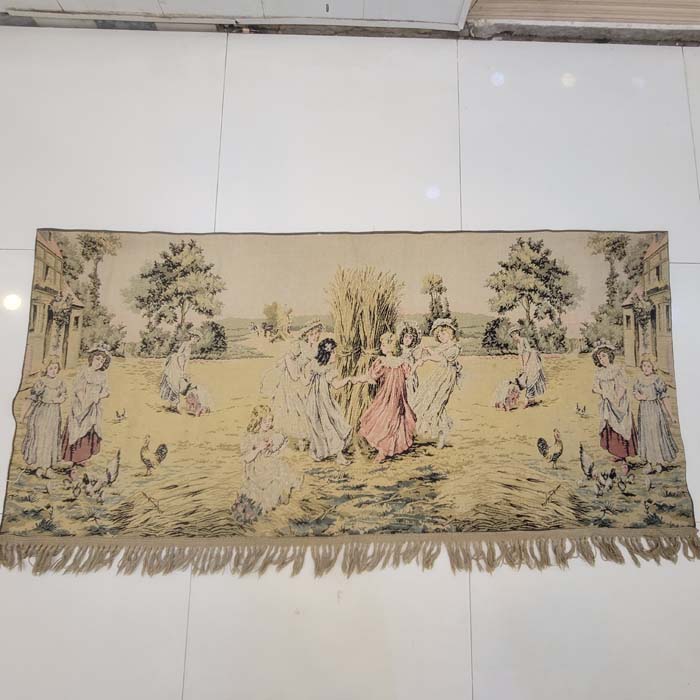 Vintage French Pastoral Harvest Jacquard Tapestry - 2 x 4.5 ft