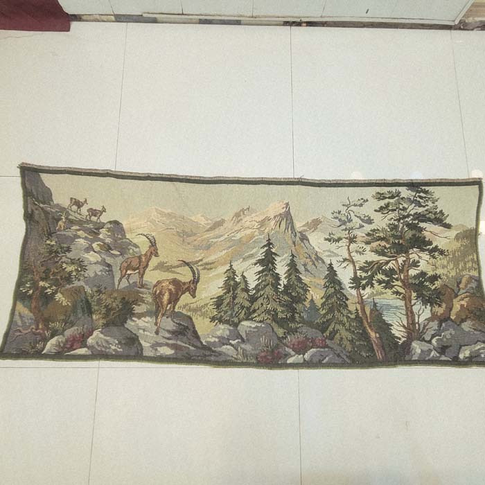 Vintage European Alpine Landscape Tapestry - Mountain Scene with Ibex