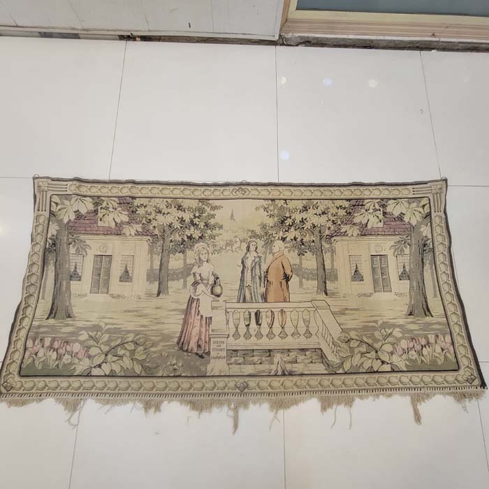 Vintage French Pastoral Garden Scene Woven Wall Tapestry - 18th Century Romantic Chateau Motif