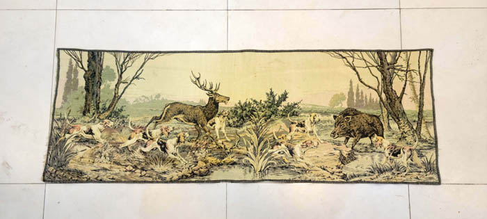 Vintage European Hunting Tapestry | Deer, Boar, Hounds | Classic Wall Art