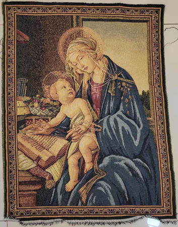 Vintage French Madonna and Child Tapestry Wall Art 65x53cm