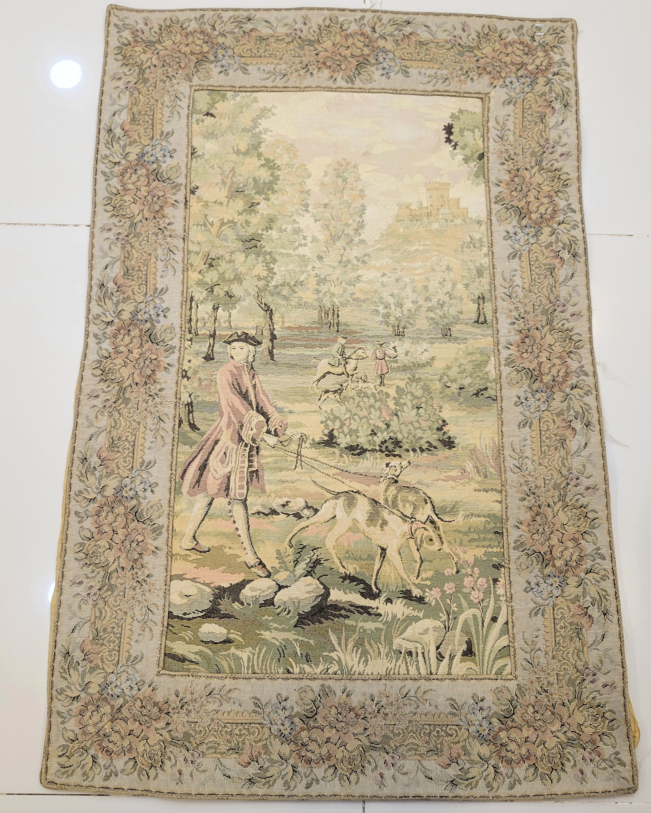Vintage French Style Hunting Scene Wall Tapestry - Nobleman with Hounds